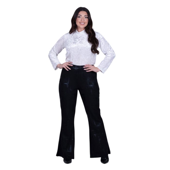 Gomore Παντελόνα Μαύρη Γυναικείο Mε Λάστιχο Κλασική Με Καμπάνα & Σχέδιο All Day - GM-24837-BC - Image 2