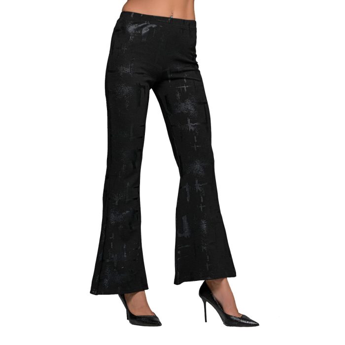 Gomore Παντελόνα Μαύρη Γυναικείο Mε Λάστιχο Κλασική Με Καμπάνα & Σχέδιο All Day - GM-24837-BC - Image 5