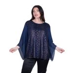 Gomore Μπλούζα Μπλε Γυναικεία Βραδινή Μελανζέ Τρουακαρ Μανίκια Με Μουσελίνα - GM-24933-BL - Image 2