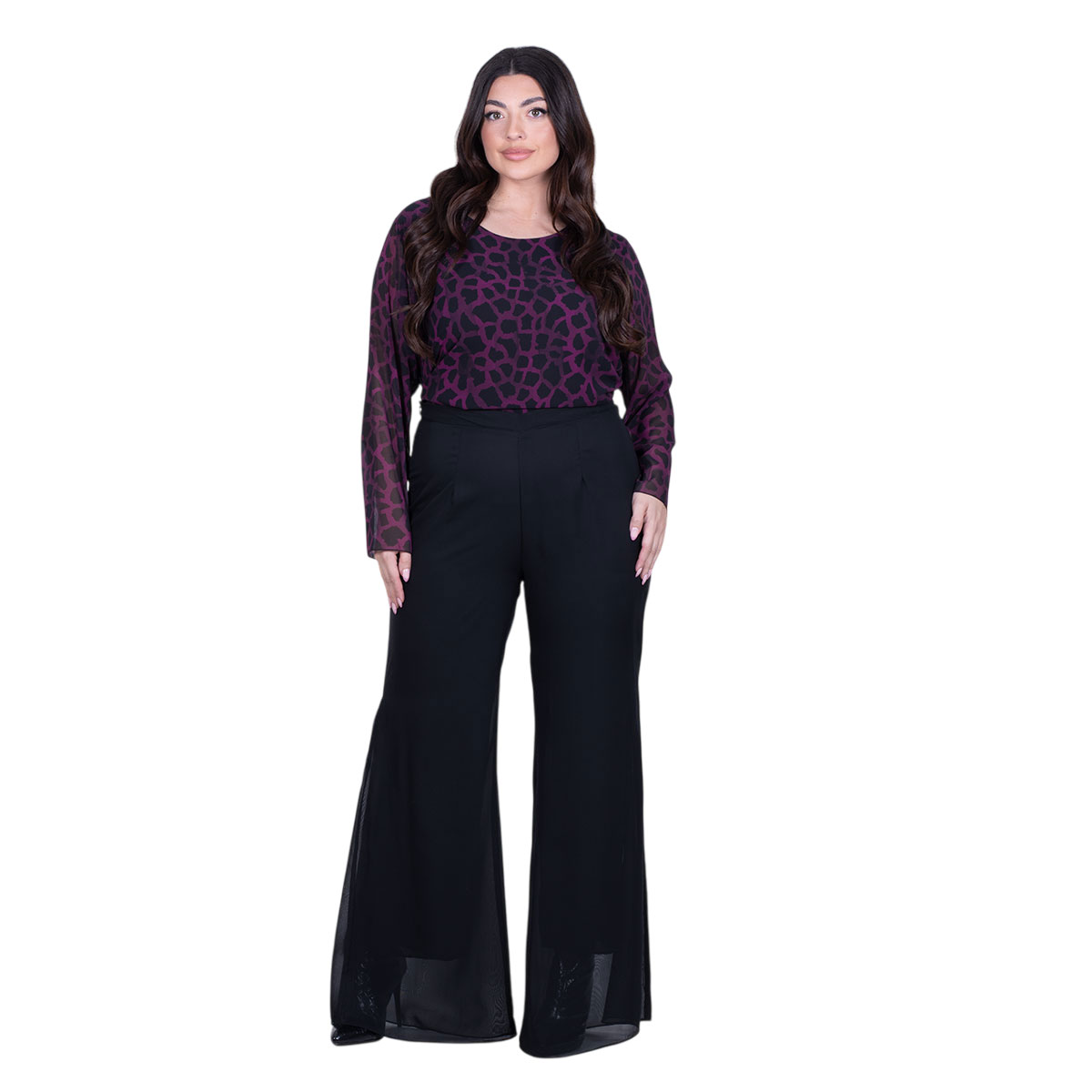 Gomore Παντελόνι Μαύρο Γυναικείο Με Μουσελίνα Βραδινό - GM-35821-BC