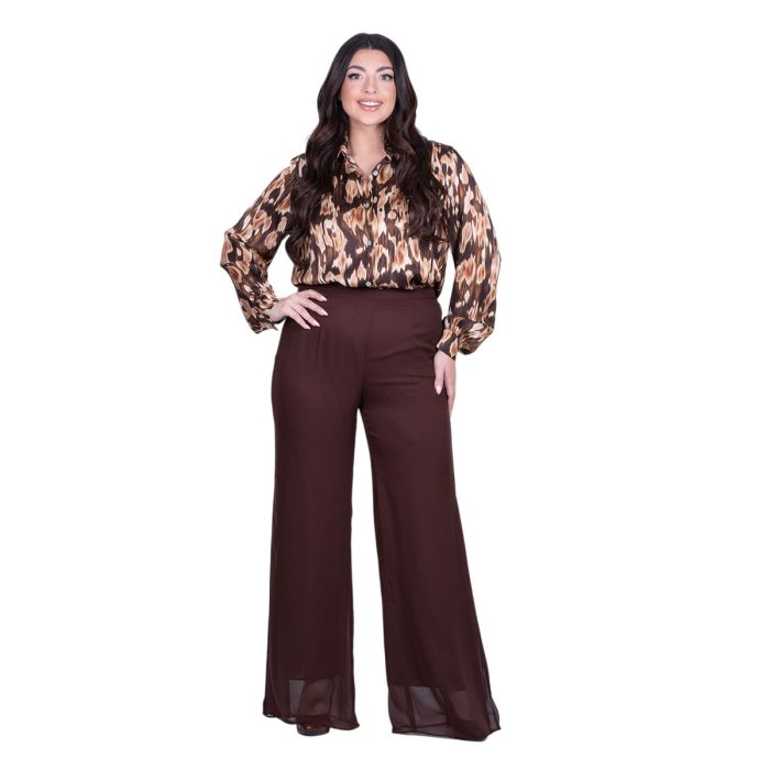 Gomore Παντελόνι Καφέ Γυναικείο Με Μουσελίνα Βραδινό - GM-35821-BR