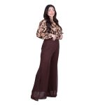 Gomore Παντελόνι Καφέ Γυναικείο Με Μουσελίνα Βραδινό - GM-35821-BR - Image 3