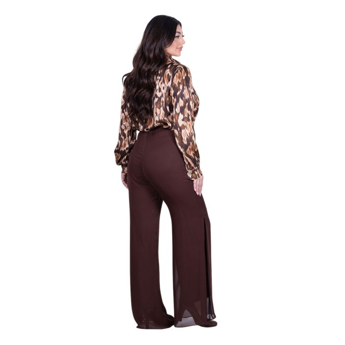 Gomore Παντελόνι Καφέ Γυναικείο Με Μουσελίνα Βραδινό - GM-35821-BR - Image 4