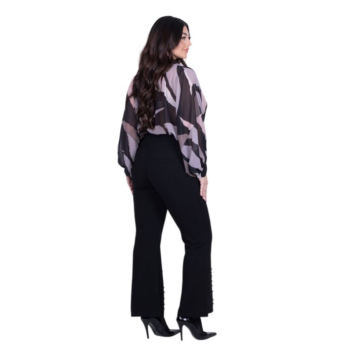 Gomore Παντελόνι Μαύρο Γυναικείο Κρεπ Ελαστικό Με Καμπάνα & Κεντητό Σχέδιο 7/8 All Day - GM-35824-BC - Image 5