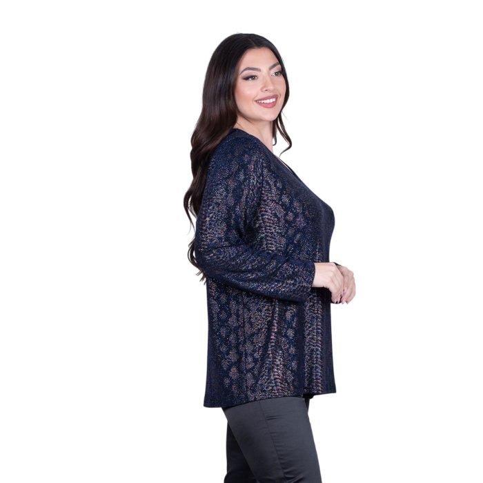 Gomore Γυναικεία Μπλε Μπλούζα Βραδινή Λαμέ Με Ντεκολτέ - GM-36128-BL - Image 3