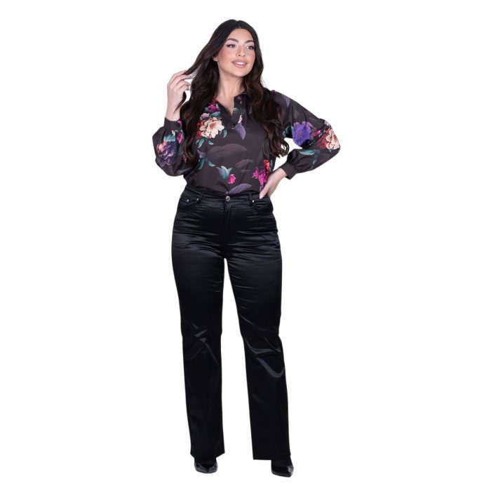 Gomore Παντελόνι Μαύρο Γυναικείο Saten Στενή Φόρμα Κλασικό All Day - GM-43505-BC