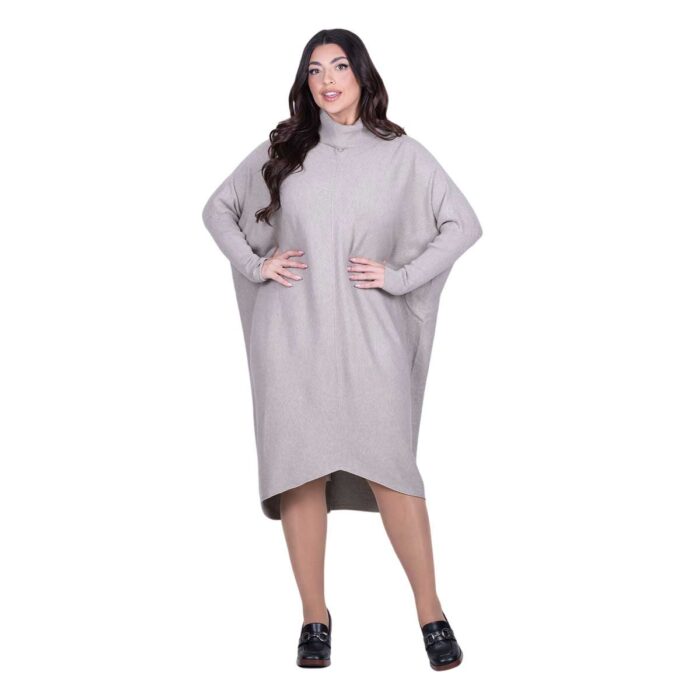Platinum Φόρεμα Μόκα Γυναικείο Casual Φαρδύ Midi Ασύμμετρο Με Ζιβάγκο All Day Free Size - IT-041-52-MG