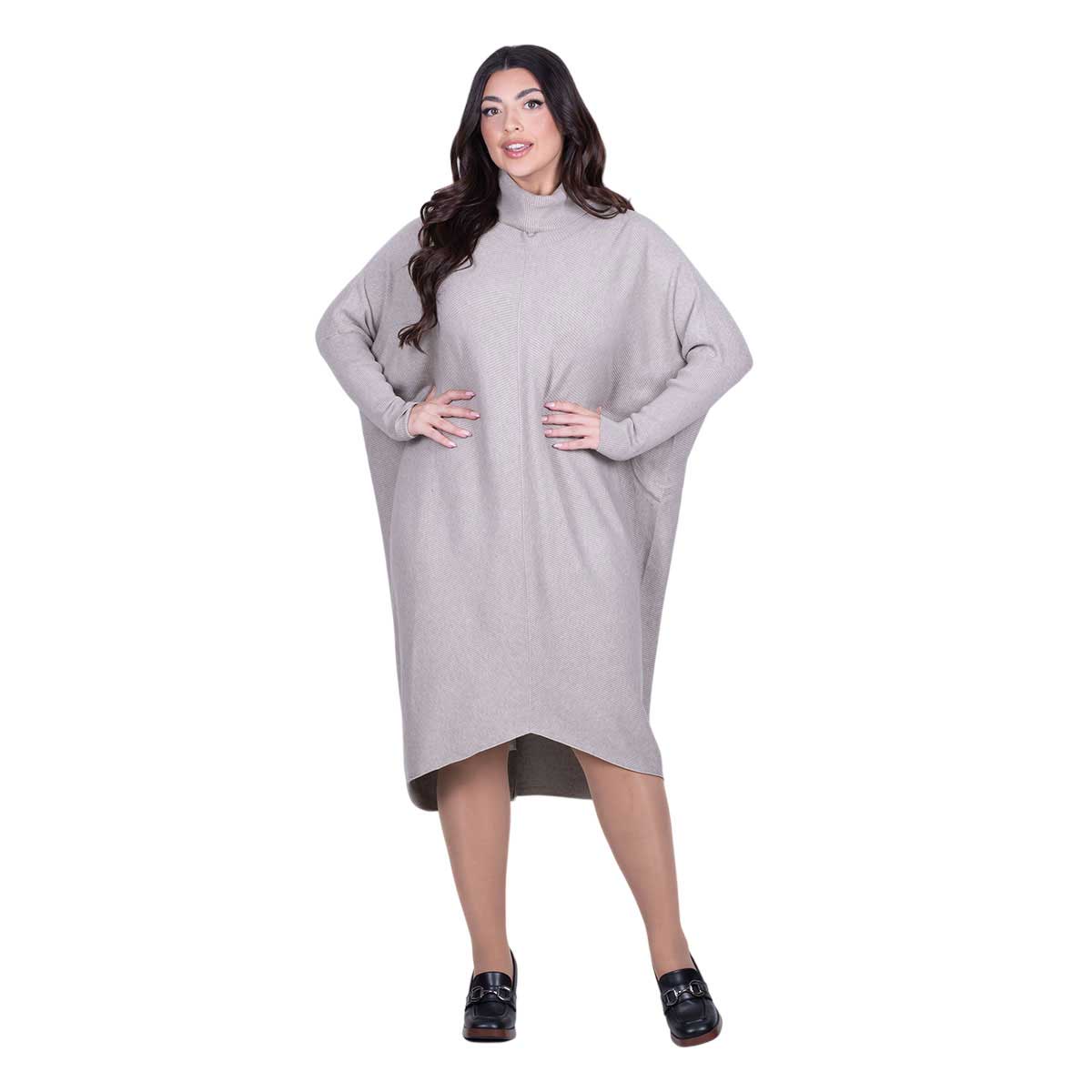 Platinum Φόρεμα Μόκα Γυναικείο Casual Φαρδύ Midi Ασύμμετρο Με Ζιβάγκο All Day Free Size - IT-041-52-MG
