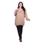Platinum Μπλούζα Μπεζ Γυναικεία Πλεκτή Φαρδιά Με Ντεκολτέ Casual All Day Free Size - IT-22036-BR