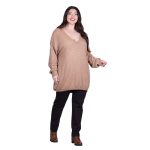 Platinum Μπλούζα Μπεζ Γυναικεία Πλεκτή Φαρδιά Με Ντεκολτέ Casual All Day Free Size - IT-22036-BR - Image 2