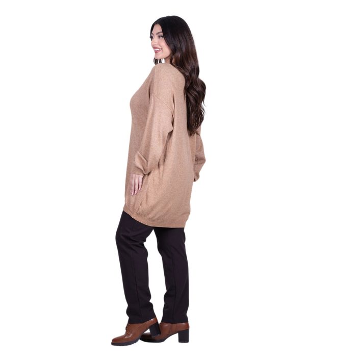 Platinum Μπλούζα Μπεζ Γυναικεία Πλεκτή Φαρδιά Με Ντεκολτέ Casual All Day Free Size - IT-22036-BR - Image 3