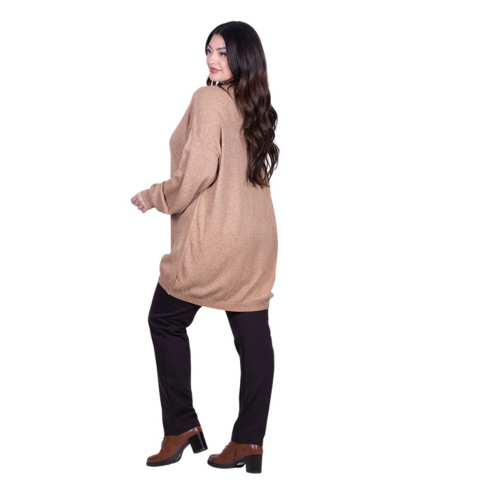 Platinum Μπλούζα Μπεζ Γυναικεία Πλεκτή Φαρδιά Με Ντεκολτέ Casual All Day Free Size - IT-22036-BR - Image 4