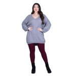 Platinum Μπλούζα Γκρι Γυναικεία Πλεκτή Φαρδιά Με Ντεκολτέ Casual All Day Free Size - IT-22036-GR