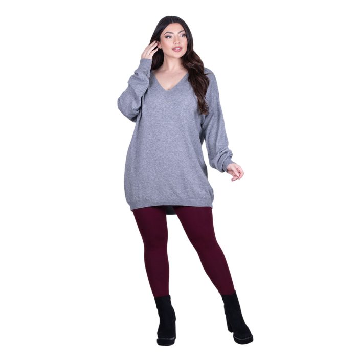Platinum Μπλούζα Γκρι Γυναικεία Πλεκτή Φαρδιά Με Ντεκολτέ Casual All Day Free Size - IT-22036-GR - Image 3