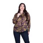 Platinum Πουκάμισο Μωβ Με Μουσταρδί Άνθη Γυναικείο Mακρυμάνικο All Day Free Size - IT-251-GU-PR