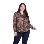 Platinum Πουκάμισο Μωβ Με Μουσταρδί Άνθη Γυναικείο Mακρυμάνικο All Day Free Size - IT-251-GU-PR - Image 2