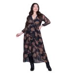 Platinum Φόρεμα Μαύρο Με Μπεζ Εμπριμέ Γυναικείο Κρουαζέ Klos All Day Free Size - IT-3824