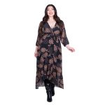 Platinum Φόρεμα Μαύρο Με Μπεζ Εμπριμέ Γυναικείο Κρουαζέ Klos All Day Free Size - IT-3824 - Image 2