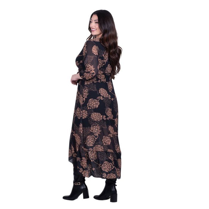 Platinum Φόρεμα Μαύρο Με Μπεζ Εμπριμέ Γυναικείο Κρουαζέ Klos All Day Free Size - IT-3824 - Image 4