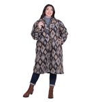 Platinum Παλτό Καφέ Με Καμηλό Γυναικείο Με Σχέδιο Ρόμβους All Day Free Size - IT-52637-BR - Image 2