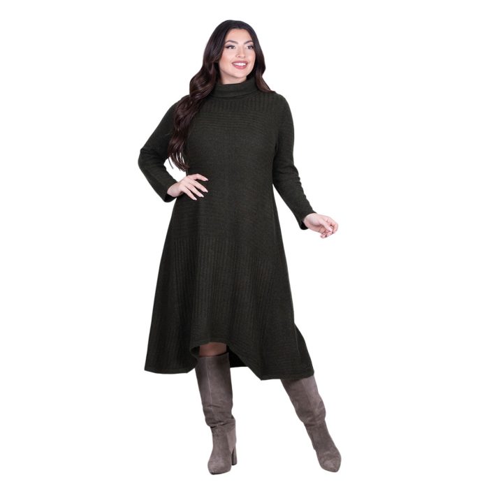 Platinum Φόρεμα Λαδί Σκούρο Γυναικείο Πλεκτό Casual Εβαζέ All Day Free Size - IT-8422-LD