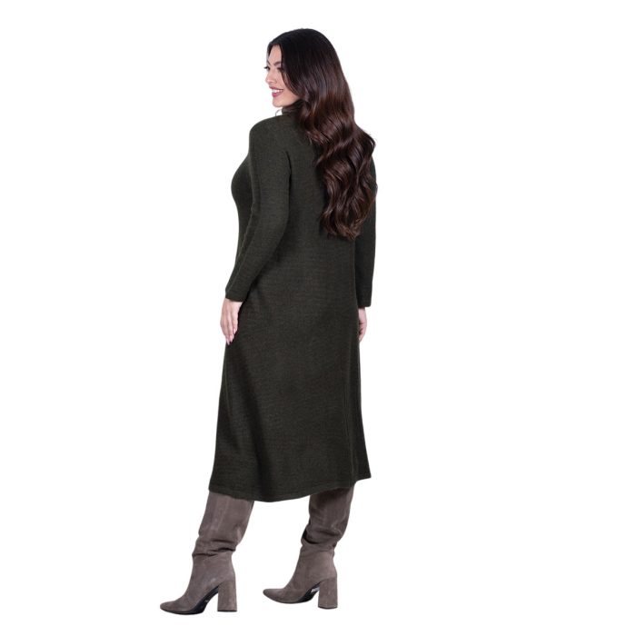 Platinum Φόρεμα Λαδί Σκούρο Γυναικείο Πλεκτό Casual Εβαζέ All Day Free Size - IT-8422-LD - Image 4