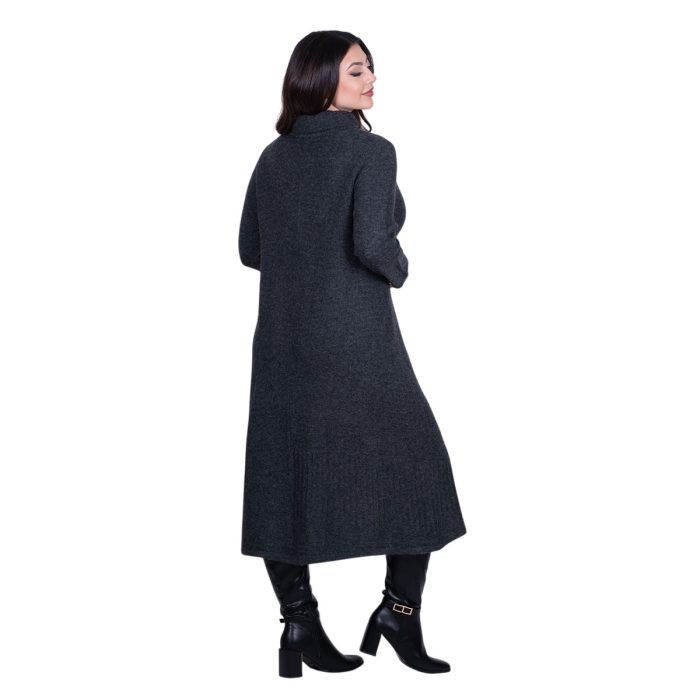 Platinum Φόρεμα Ανθρακί Γυναικείο Πλεκτό Casual Εβαζέ Ασύμμετρο All Day Free Size - IT-8422 - Image 4