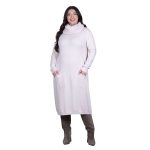 Platinum Φόρεμα Λευκό Γυναικείο Πλεκτό Midi Casual Με Φαδρύ Ξεχειλωτό Γιακά All Day Free Size - MD-3235-42 - Image 2