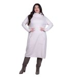 Platinum Φόρεμα Λευκό Γυναικείο Πλεκτό Midi Casual Με Φαδρύ Ξεχειλωτό Γιακά All Day Free Size - MD-3235-42 - Image 3