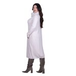 Platinum Φόρεμα Λευκό Γυναικείο Πλεκτό Midi Casual Με Φαδρύ Ξεχειλωτό Γιακά All Day Free Size - MD-3235-42 - Image 4