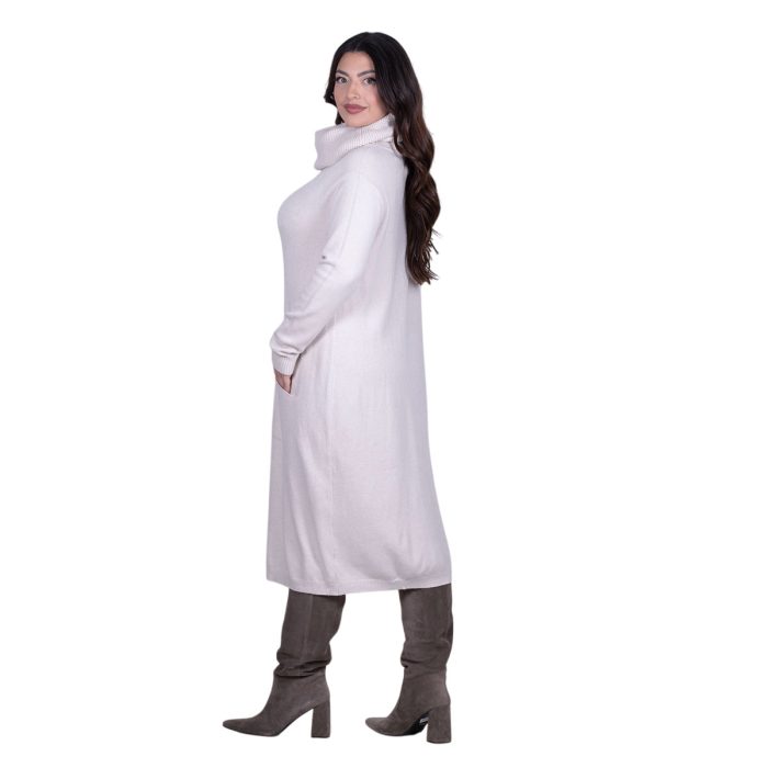 Platinum Φόρεμα Λευκό Γυναικείο Πλεκτό Midi Casual Με Φαδρύ Ξεχειλωτό Γιακά All Day Free Size - MD-3235-42 - Image 4