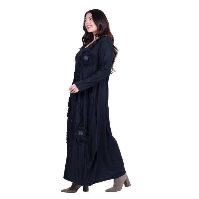 Platinum Φόρεμα Μαύρο Γυναικείο Απλικέ Maxi ''Υφασμάτινα Λουλούδια'' All Day - PL-840-BC - Image 4