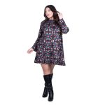 Platinum Φόρεμα Μαύρο Με Μωβ Boho Σχέδια Γυναικείο Κοντό Σε Άλφα Γραμμή All Day Free Size - V-103-KC