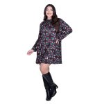 Platinum Φόρεμα Μαύρο Με Μωβ Boho Σχέδια Γυναικείο Κοντό Σε Άλφα Γραμμή All Day Free Size - V-103-KC - Image 2