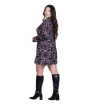 Platinum Φόρεμα Μαύρο Με Μωβ Boho Σχέδια Γυναικείο Κοντό Σε Άλφα Γραμμή All Day Free Size - V-103-KC - Image 3