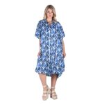 Platinum Φόρεμα - Καφτάνι Γαλάζιο Γυναικείο Midi Boho Print Με Γιακά Και Κουμπιά Free Size - 42309-22