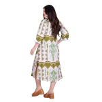 Platinum Φόρεμα Λαδί - Λευκό Με Boho Σχέδια Γυναικείο Midi Τρουακάρ Μακρύ Λινό Με Βαμβάκι - KR82409 - Image 4