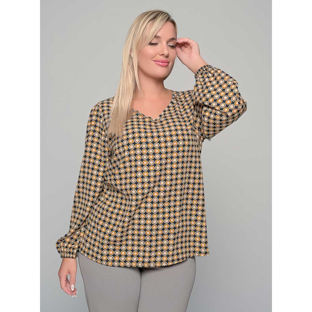 Gomore Μπλούζα Μπεζ - Εκάι Γυναικεία Με Εμπριμέ Σχέδια Μαροκέν All Day - GM-56202