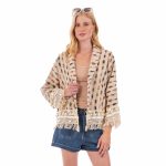 Platinum Σακάκι Μπεζ Γυναικείο Casual Κοντό Με Γήινα Ανάγλυφα Σχέδια All Day Free Size - NA-18-J - Image 2