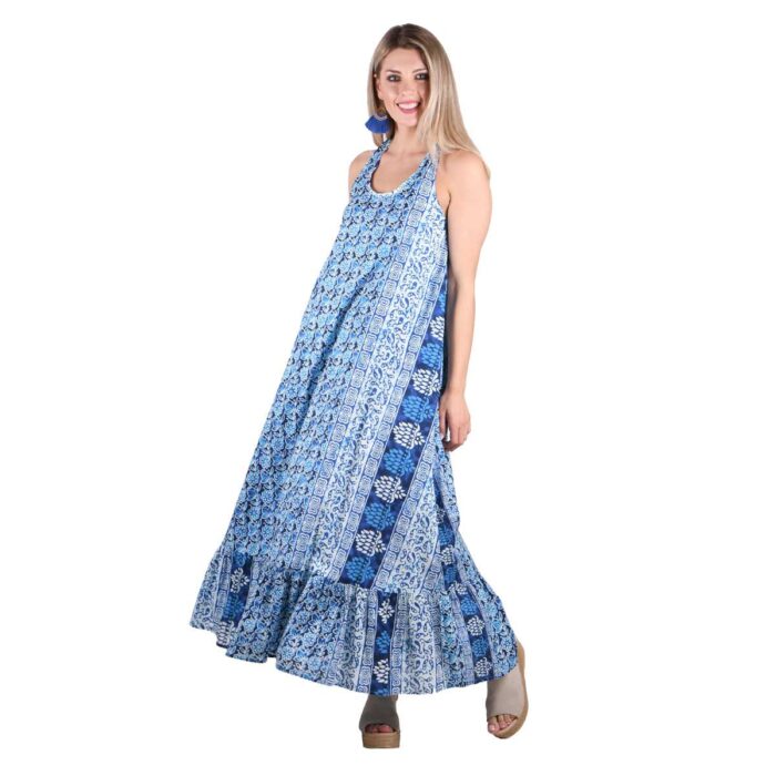 Platinum Φόρεμα Μπλε Με Σχέδια Γυναικείο Boho Μακρύ Εξώπλατο All Day Free Size - 423166