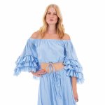 Platinum Μπλούζα Krop Top Γαλάζιο Γυναικεία Off Solder Με Βολάν All Day Free Size - 62017-SL