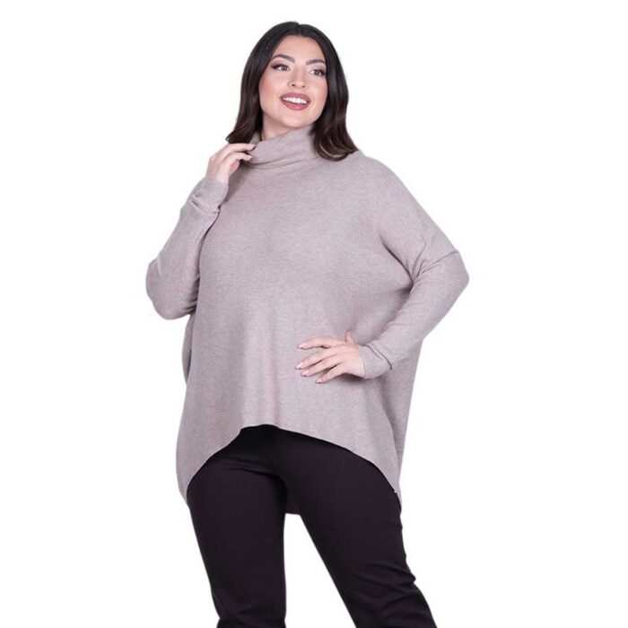 Platinum Μπλούζα Μπεζ Με Ψηλό Λαιμό Γυναικεία Casual Φαρδιά Μακριά All Day Free Size - IT-017-Z-42