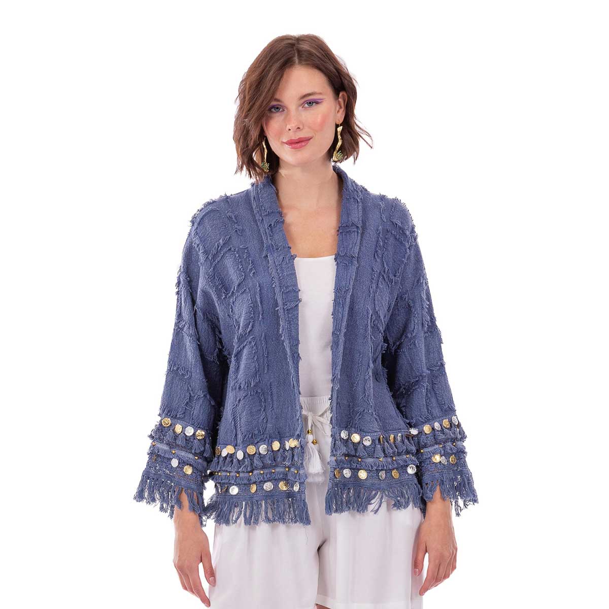 Platinum Σακάκι Blue Denim Γυναικείο Casual Κοντό Με Ανάγλυφο Σχέδιο All Day Free Size - NA-6-J