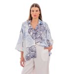 Platinum Πουκάμισο Λευκό Με Μπλε Floral Γυναικείο Ασύμμετρο Τρουακαρ Free Size - 22613