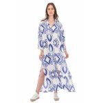 Platinum Φόρεμα - Πουκαμίσα Λευκό Μπλε Print Γυναικείo Boho Με Κουμπιά All Day Free Size - 22674