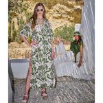 Platinum Φόρεμα - Καφτάνι Λαδί Με Εκρού Boho Σχέδια Γυναικείο Μακρύ Κοντομάνικο - 22622 - Image 5