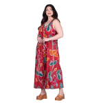 Platinum Ολόσωμη Φόρμα Sumpsuit Κόκκινη Με Floral Σχέδια Γυναικεία Τιραντέ Εξώπλατη - 72636 - Image 4
