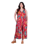 Platinum Ολόσωμη Φόρμα Sumpsuit Κόκκινη Με Floral Σχέδια Γυναικεία Τιραντέ Εξώπλατη - FS72636