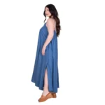 Platinum Φόρεμα Μπλε Denim Γυναικείο Μακρύ Tιραντέ Eξώπλατο Αέρινο All Day - 72640-BL - Image 3