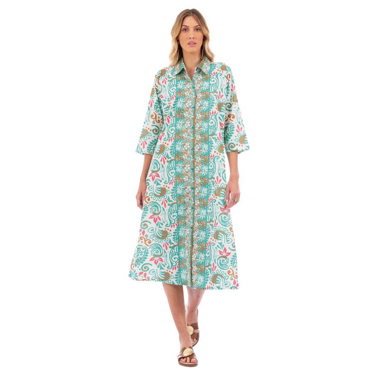 Platinum Φόρεμα Πράσινο Με Χρωματιστά Boho Γυναικείo Μακρύ Κουμπιά Free Size - 92665